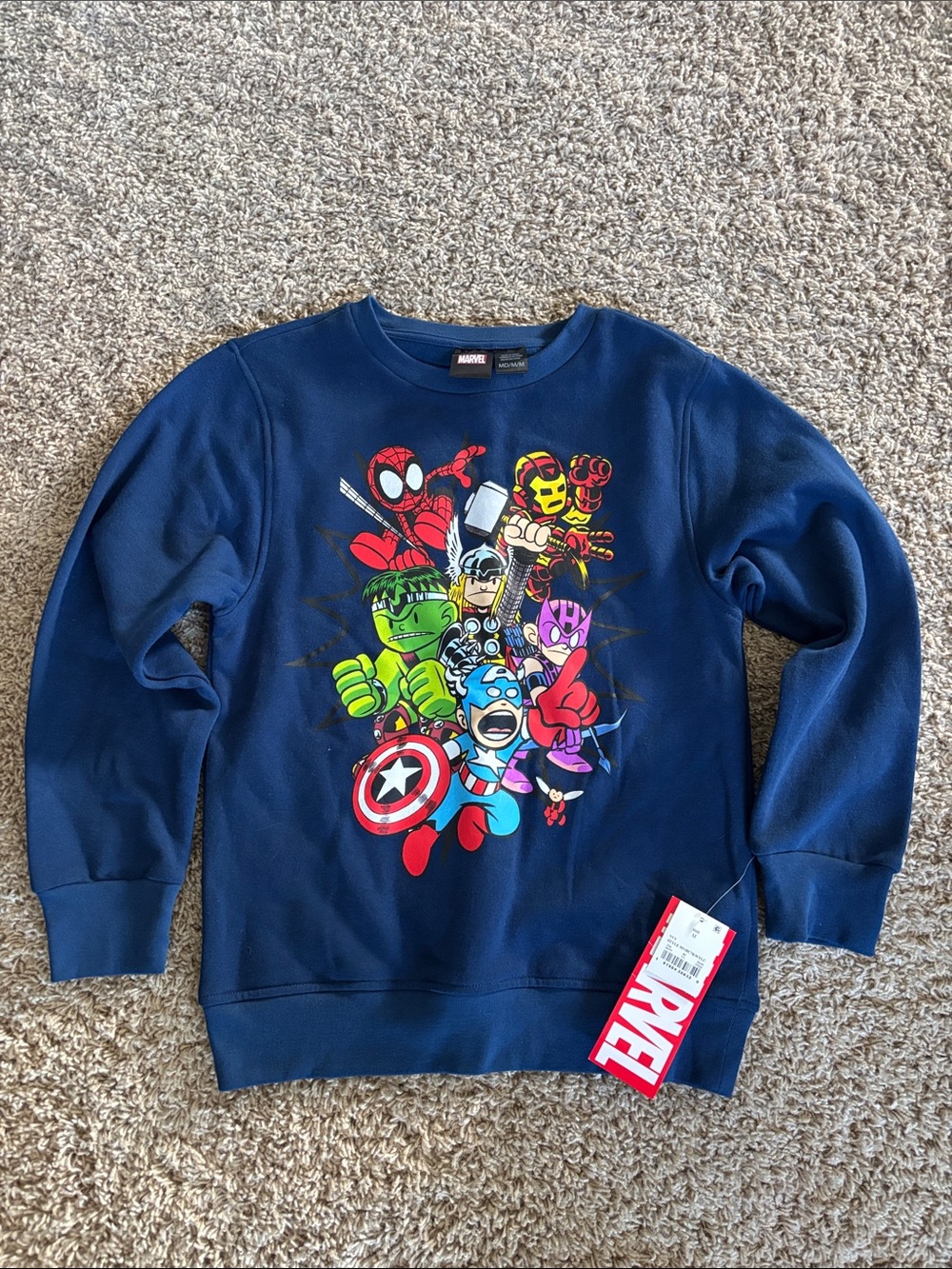 Kids Marvel Navy Sweatshirt with Colorful Chibi Superheroes NWT Size Medium
